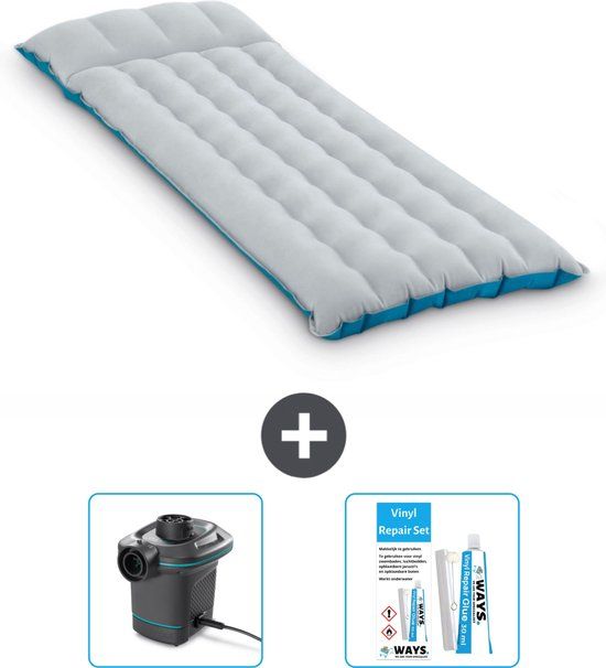 Intex Campingmat - 1-Persoons - 67 x 184 x 17 cm - Grijs - Inclusief Reparatieset