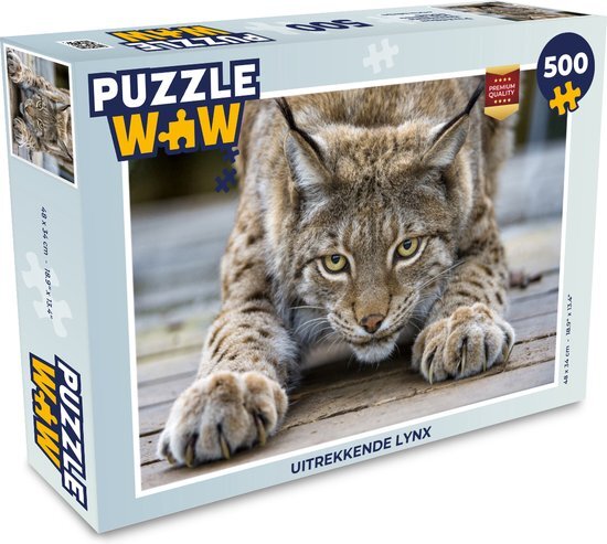 MuchoWow Puzzel Uitrekkende lynx - Legpuzzel - Puzzel 500 stukjes