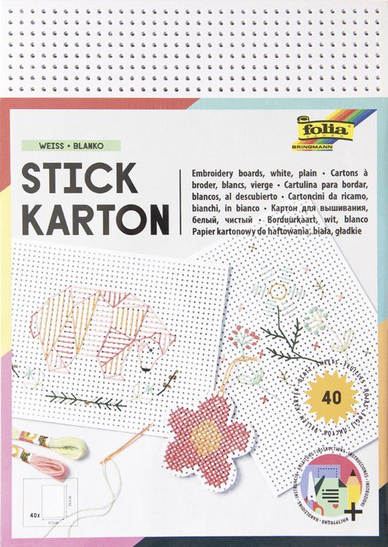 Merkloos Folia Borduurkarton creatief knutselkarton multicolor 40 vellen 17,5x24,5cm