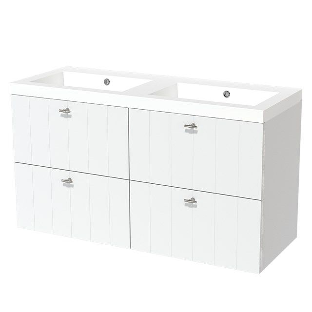 Maxaro Badkamermeubel 120cm Modulo Mat Wit 4 Lades Lamel Wastafel Mineraalmarmer