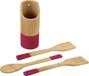 Kesper Keukengerei lepels set 3-delig - 31 cm - in houder - bamboe - lichtbruin/rood