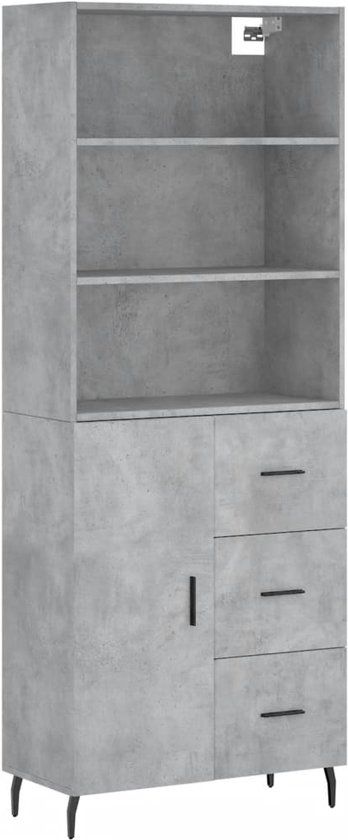 vidaXL Hoge kast bewerkt hout betongrijs 69,5x34x180 cm