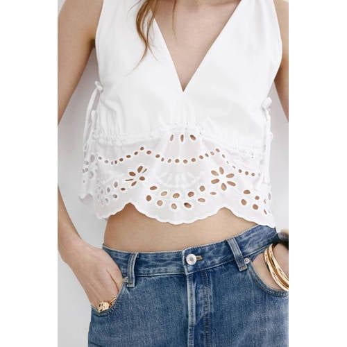 Mango broderie top - wit