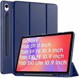 Casemania Tri-Fold Case met S-Pen Houder voor Samsung Galaxy Tab S10 Lite 10.9" / Tab S10 FE 11" / Tab S9 11" / Tab S9 FE 11" - Donker Blauw - Smart Cover - Auto-Wake/Sleep