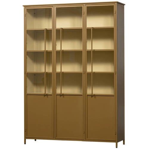 WOOOD Exhibit 3-deurs Vitrinekast XL - Honinggeel - 200x140x44cm - Industrieel