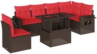 vidaXL 7-delige tuinbankset met kussens, bruin, polyrotan