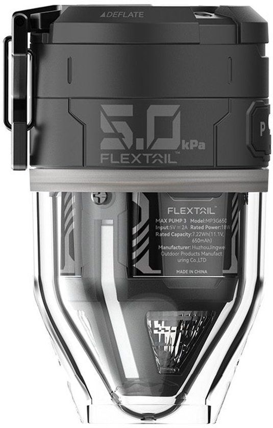 FLEXTAIL MAX PUMP 3 - Hoge snelheid 2-in-1 oplaadbare luchtpomp en zaklamp lichtgewicht kleur ZWART.