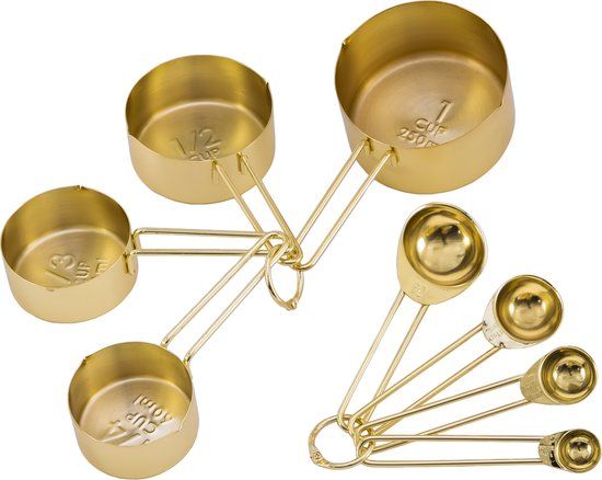 Krumble Maatcups en Lepels - Set van 8 - RVS - Goud