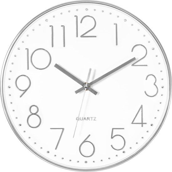 TYME Wandklok Modern - Goed Leesbaar - Stille 40cm Klok - Wit Zilver