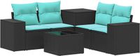 vidaXL Bankstel 2 zitplaatsen Zwart en blauw Polyrattan en Staal