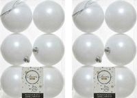 Decoris Kerstballen - 12x st - wit - D8 cm - kunststof - mat/glans