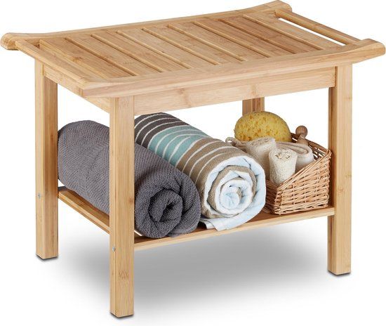 Relaxdays - Bamboo Bathroom Bench with Shoe Compartment - Wooden Bench - Light Brown