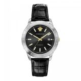 Versace VE2D00221 Herenhorloge - Zilverkleurig Staal - Zwart Kalfsleer