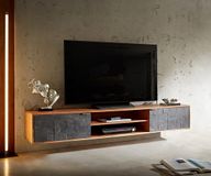 DELIFE TV-meubel Teele acacia natuur leisteen 200 cm 2 Deurs Lowboard zwevend