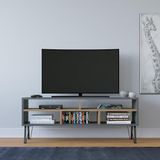 Hanah Home Support TV élégant avec option de montage mural, anthracite et chêne, 120 cm x 25 cm x 46,6 cm, 100% mélaminé, épaisseur 18 mm, plusieurs étagères pour espaces de vie modernes