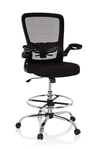 HJH OFFICE Vendo Work 719901 Werkstoel van netstof, zwart, armleuningen inklapbaar, ring-voetensteun