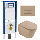 Geberit QeramiQ Dely Toiletset - 36.3x51.7cm - diepspoel - rimless - Geberit UP720 inbouwreservoir - softclose toilet zitting - bedieningsplaat taupe - rechthoekige knoppen - mat beige