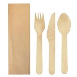 100 Makan 100 stuks - set met vorken, messen, lepels van kraftpapier 16 cm natuurlijk hout