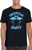 Bellatio Decorations Tropical party T-shirt heren - met glitters - zwart/blauw - carnaval/themafeest XL