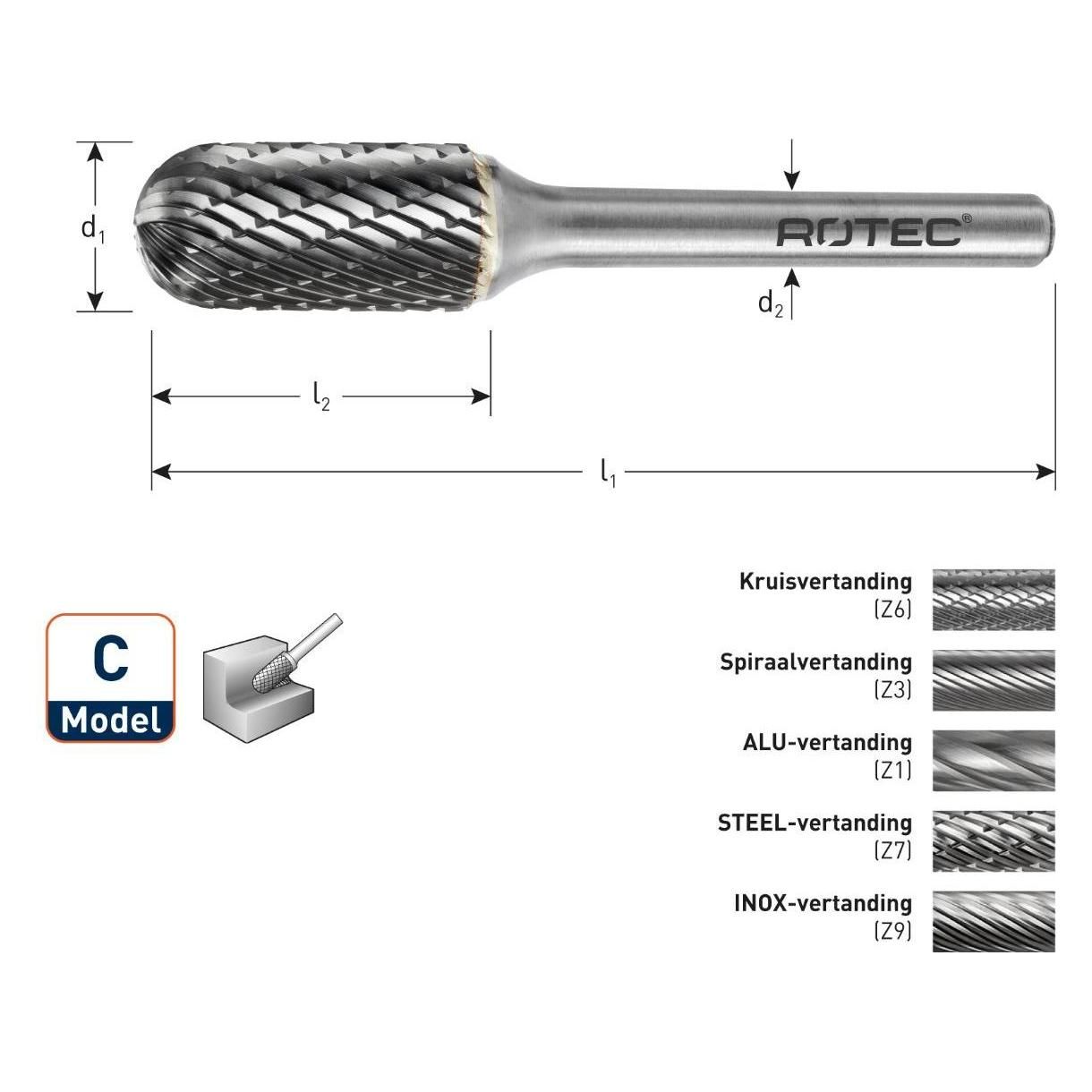 Rotec 432.0609 4320609 HM-Stiftfrees 6 mm model C