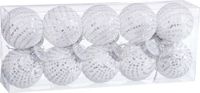 BigBuy Christmas Kerstballen Wit Zilverkleurig Plastic Weefsel Pailletten 6 x 6 x 6 cm (10 Stuks)