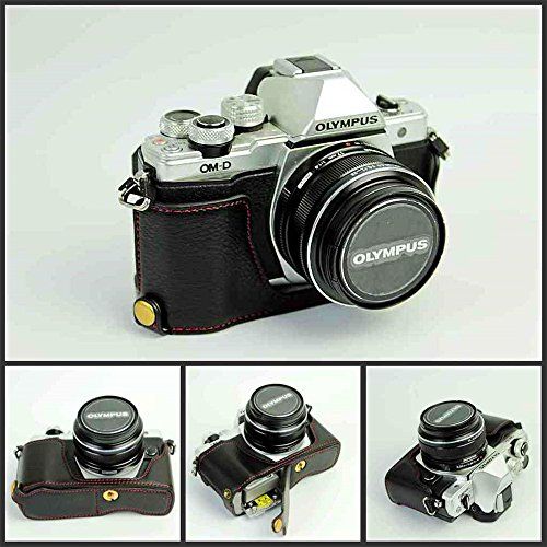 Zakao E-M10 Mark II Camera Case, Echt Lederen Half Bodem Opening Holster Case - Zwart