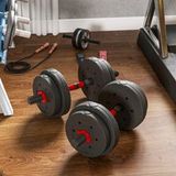 Jeu d'haltères 2-en-1 15 kg, poids réglables pour haltère courte et barre longue, équipement de musculation professionnel noir