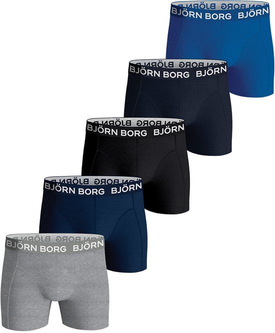 Björn Borg Cotton Stretch Jongens Boxershort - 5 stuks - Blauw/Grijs/Zwart - Maat 122-128