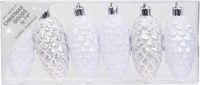 Inge-glas Christmas goods Kersthangers - 6x - dennenappels - wit - 9 cm - kerstornamenten