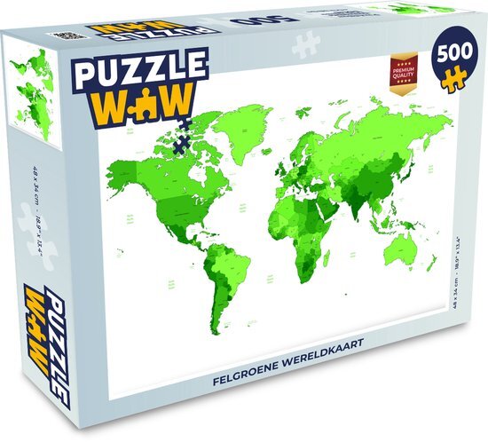 MuchoWow Puzzel Wereldkaart - Trendy - Groen - Legpuzzel - Puzzel 500 stukjes