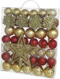 Gerimport Gerimimport Kerstballen set - met ster piek 57-delig - 4-5 cm - kunststof - rood/goud - kerstversiering