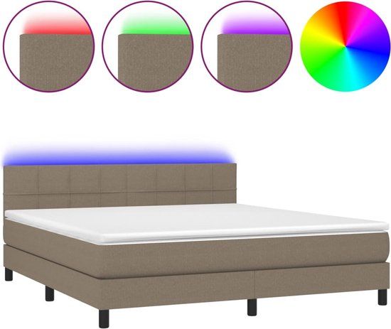 vidaXL Boxspring met matras en LED stof taupe 160x200 cm