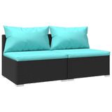 vidaXL 2-delige Loungeset - Zwart en blauw - 2 zitplekken - Met kussens