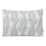 AmeliaHome Sierkussen kussensloop met vulling dubbelzijdig ultrasoon stiksel 50x70 cm plantenpatroon grijs wit Tropical Bonaire