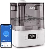 LEVOIT Luchtbevochtiger, 6 liter, wifi, 28 dB, met app en Alexa-bediening, auto en slaapmodus, ultrastil, 60 uur, ultrasone luchtbevochtiger met kinderkamer, slaapkamer tot 47 m², grijs