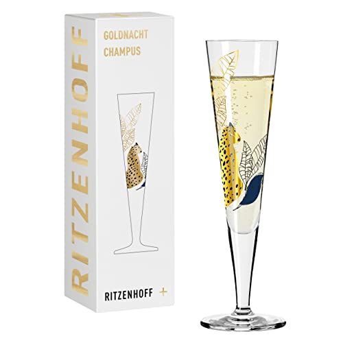 Ritzenhoff Goldnacht Champagne Glass - 200 ml - Eucalyptus Motif - Gold - Made in Germany
