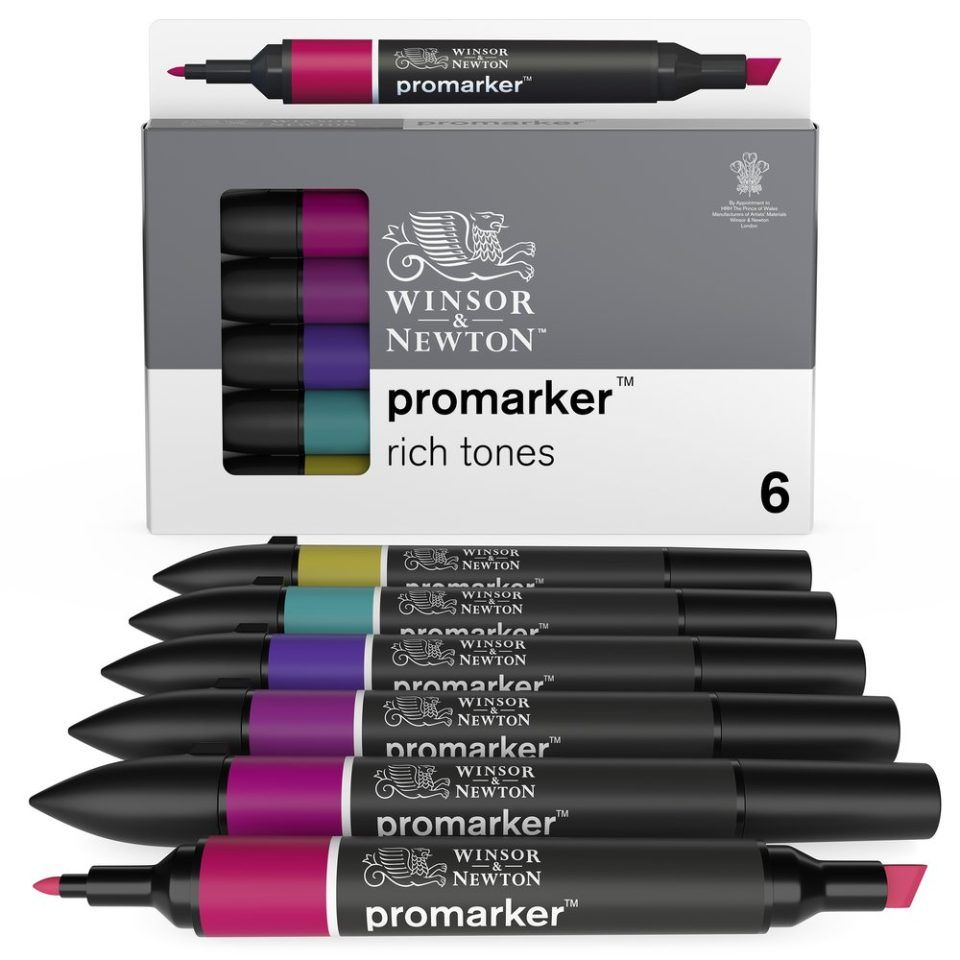 Winsor & Newton 884955070369 - Markeerstiften - Zwart - 6 stuks