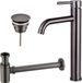 Fortifura Calvi Wastafelkraanset - verhoogde wastafelkraan - always open plug - verlaagde design sifon - PVD - geborsteld gunmetal (antraciet)