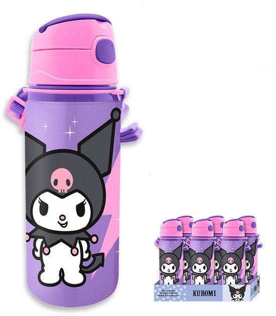 Kids Licensing Aluminium drinkfles Kuromi 600 ml met rietje