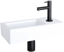 Differnz Fonteinset Ravo Rechthoek 38.5x18.5x9 Keramiek Wit Rechte Toiletkraan Clickwaste Sifon Mat Zwart