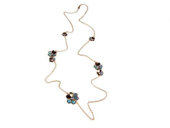 Zilveren collier roos goud verguld Model Blossom met bloemen en blauwe stenen