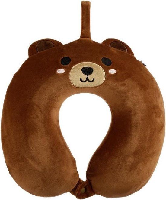 Bruin polyester beer nekkussen voor kinderen - 28 cm