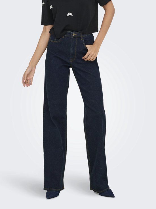ONLY High Waist Wide Leg Jeans Dark Blue Denim