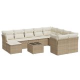 vidaXL Ensemble de jardin 11 pièces avec coussins, polyrotin, beige