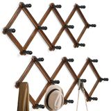 WGFKVAS Uitbreidbaar kapstok 2 stuks, houten wandmontage hoedenrek, accordeon wandhangers hoedhaken