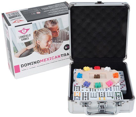 Engelhart Longfield Domino dubbel 12 Mexican train - 91 stenen - aluminium case