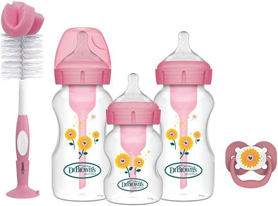 Dr. Brown's Options+ Anti-Colic Starterset - Brede halsfles - Roze - 7 stuks