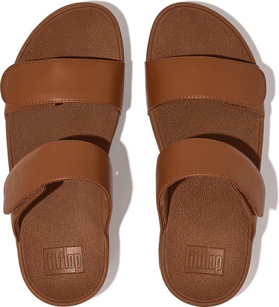 Fitflop Lulu Adjustable Leather Slides - Light Tan Cognac - Women's Size 37