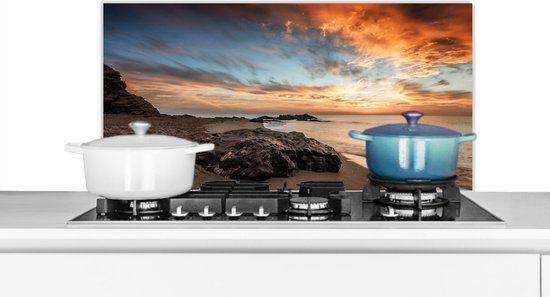 KitchenYeah Spatscherm keuken 80x40 cm - Kookplaat achterwand Strand - Stenen - Avond - Lucht - Natuur - Muurbeschermer - Spatwand fornuis - Hoogwaardig aluminium