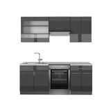 Vicco Fame-Line Complete keukeneenheid – 200 cm, WB Marmer Antraciet Hoogglans